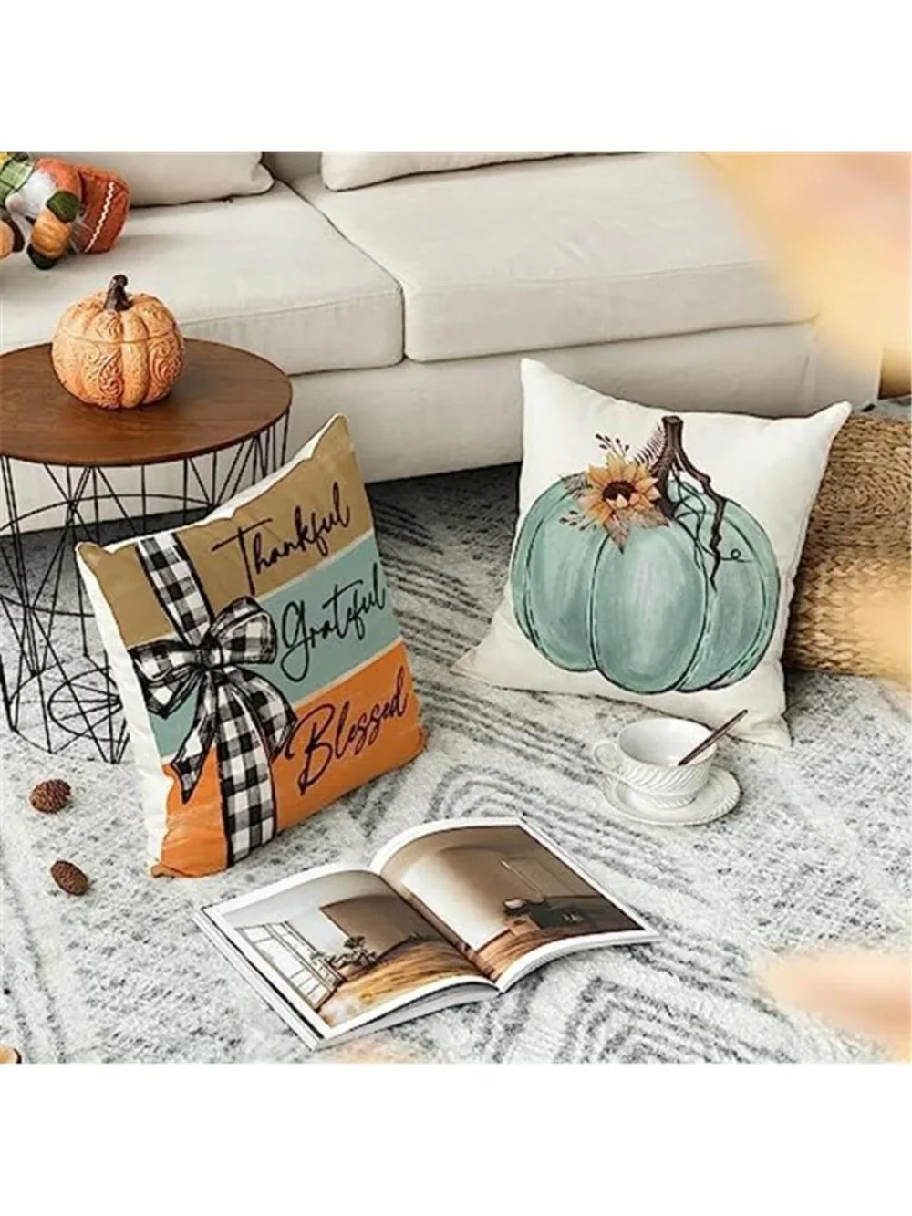 colorlife Fall Pumpkin Home Sweet Home Throw Pillow Covers, 18 x 18 Inch